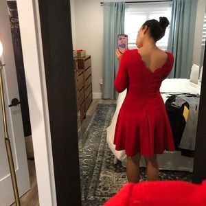 Anthropologie brand red dress with scalloped back